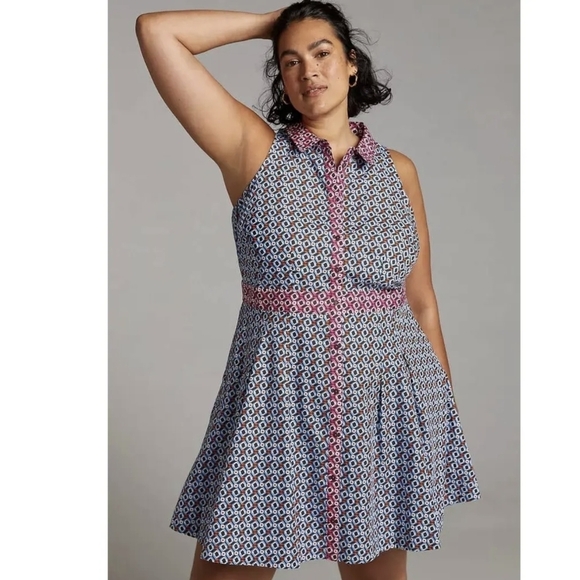 Anthropologie Maeve sz.6 Buckley Mini Dress  Button Front Pockets Geometric Boho - Picture 4 of 15